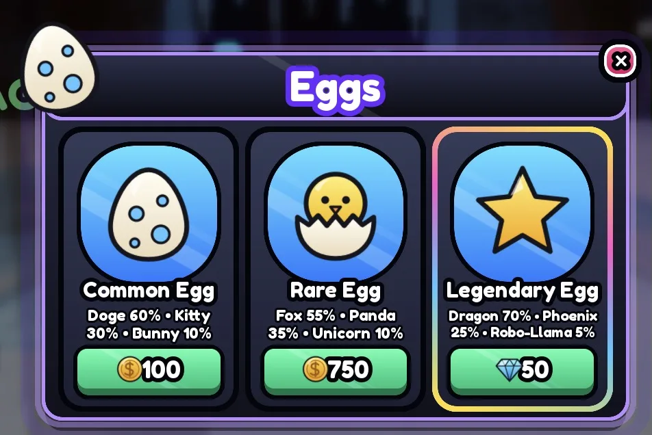 Screenshot from a Roblox Studio playtest: the egg hatching UI kit in the Neon theme.