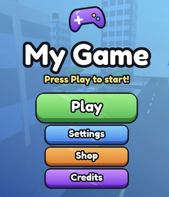 Screenshot from a Roblox Studio playtest: the main menu screen in the Candy theme.
