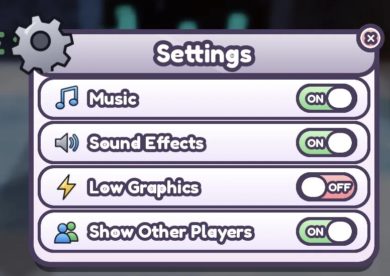 Screenshot from a Roblox Studio playtest: the settings screen in the Pastel theme.